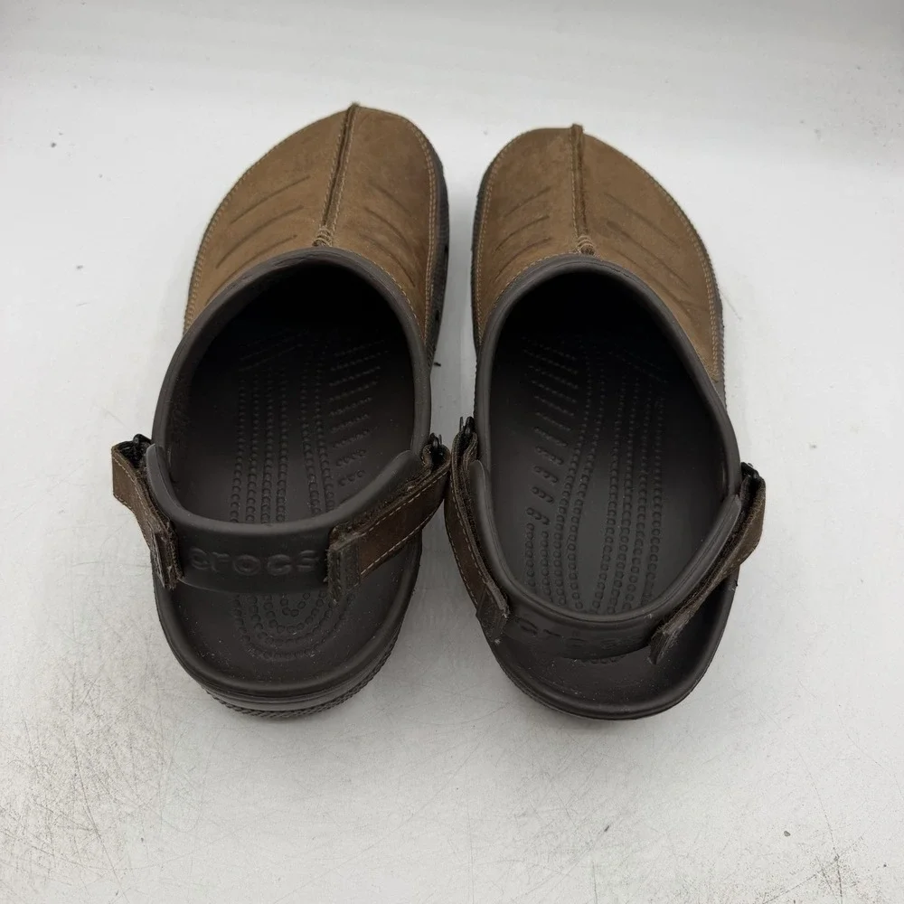 Crocs Yukon Mesa Clog Mens Sz 9 Espresso Brown Leather Adjustable Strap Shoes
